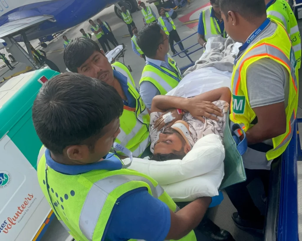 medical staff providing air ambulance service